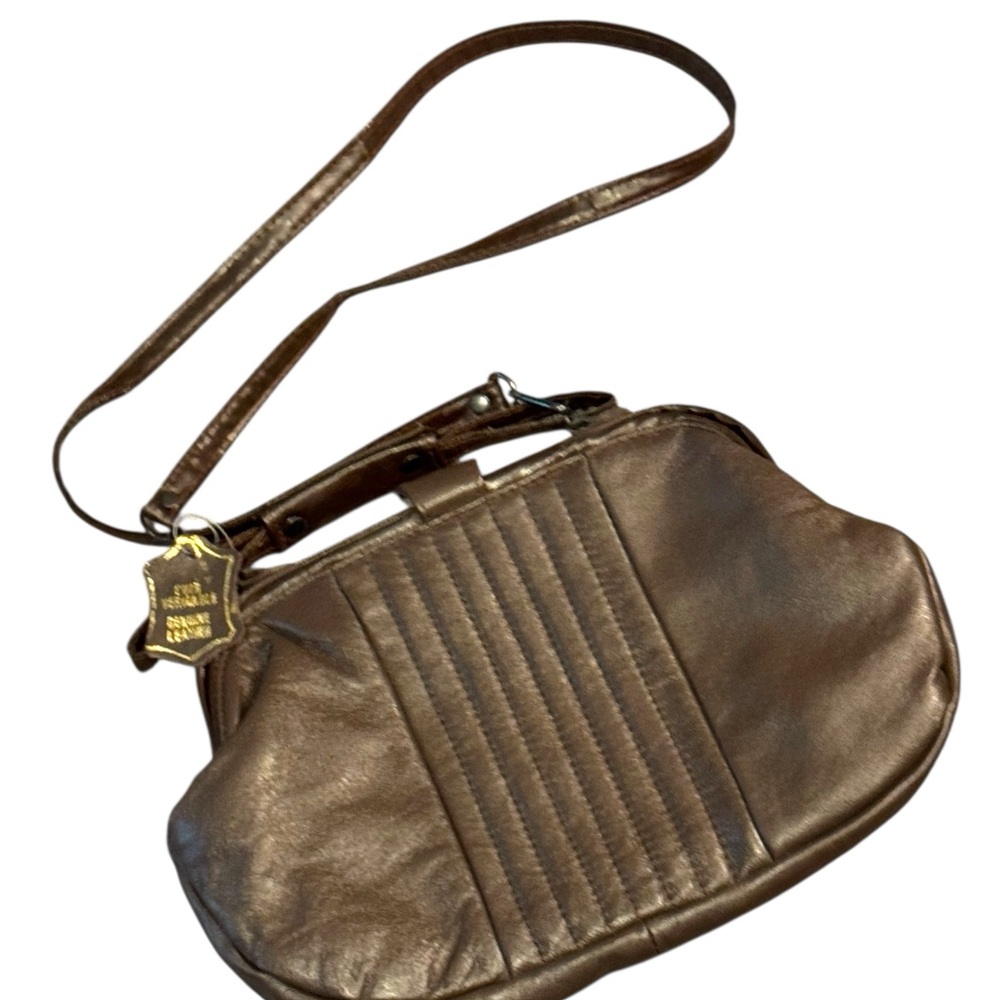 Vintage 1970s Brown Leather fancy shoulder bag - Picture 2 of 8